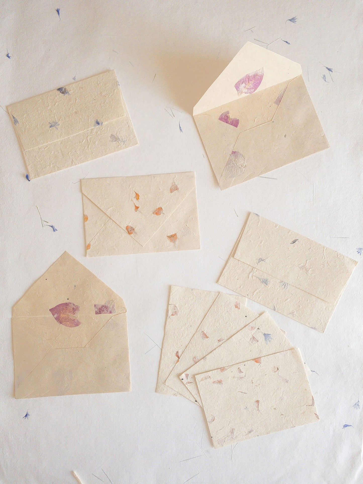 SET OF FIVE Handmade Deckle Paper with Envelop, real pressed flower A5 & A6 paper, Invitation Paper, inkjet paper, Papier Fait Main