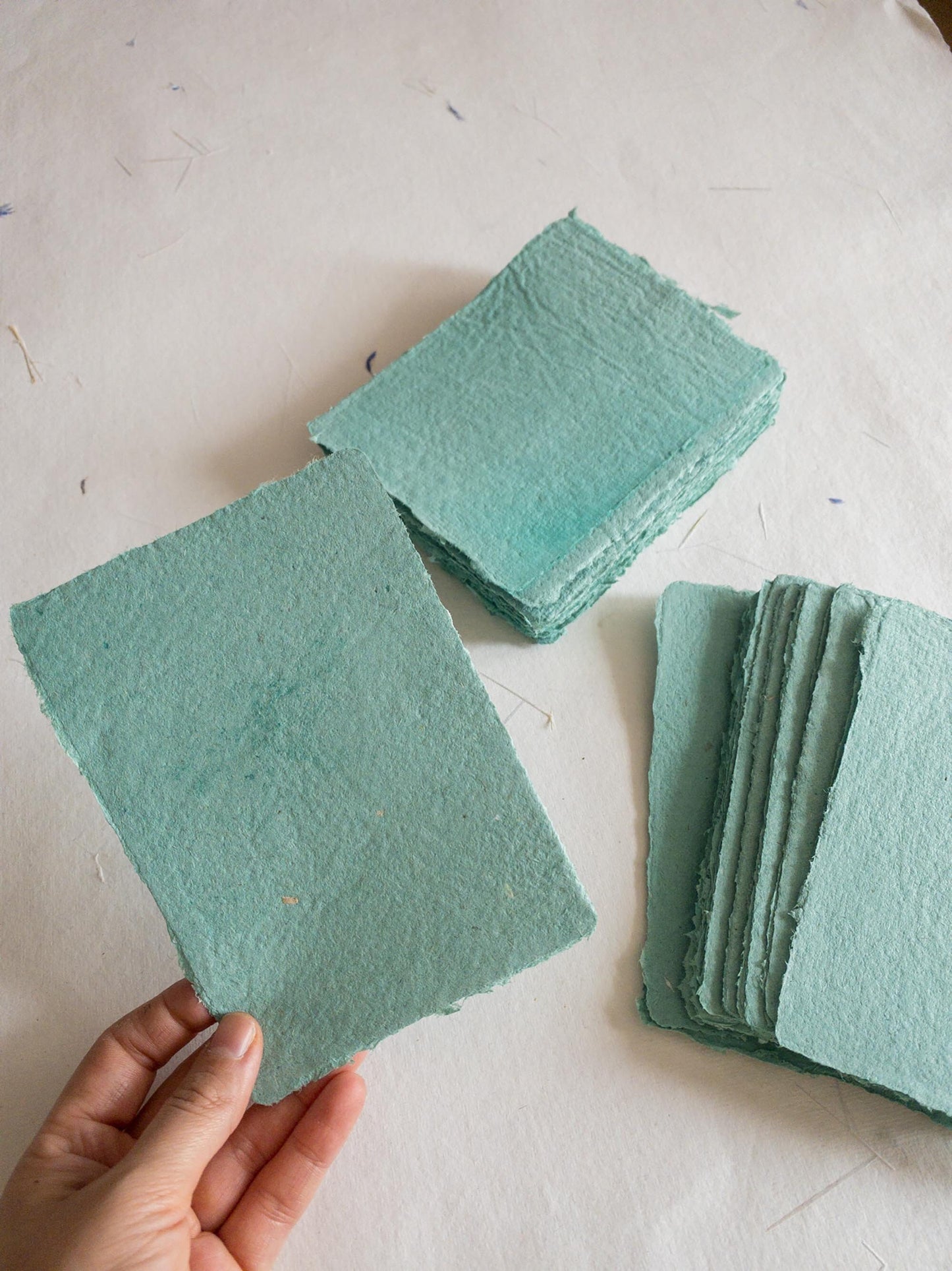 Set of 5 viridian Green Handmade Paper with Envelop, cotton Deckle Edge Paper, Invitation Paper,Stationery paper, Papier Fait Main