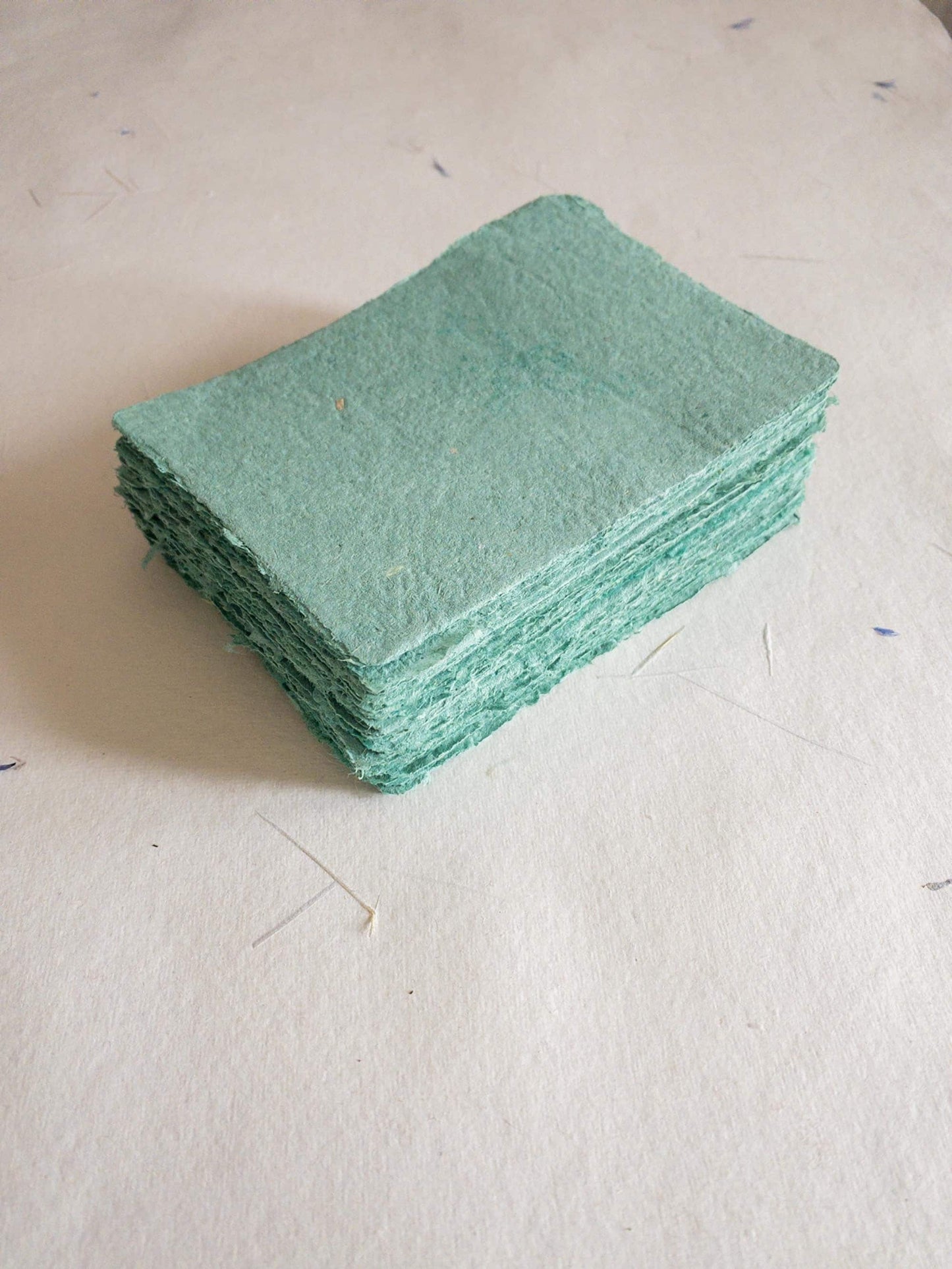 Set of 5 viridian Green Handmade Paper with Envelop, cotton Deckle Edge Paper, Invitation Paper,Stationery paper, Papier Fait Main