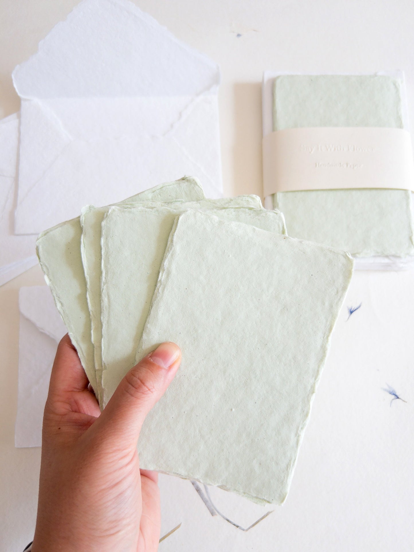 Vert Amande, Vintage green Handmade Deckle Edge Paper 4 Bar envelope, 4 BAR Deckle Edge Paper, invite Calligraphy Paper, Papier Fait Main,