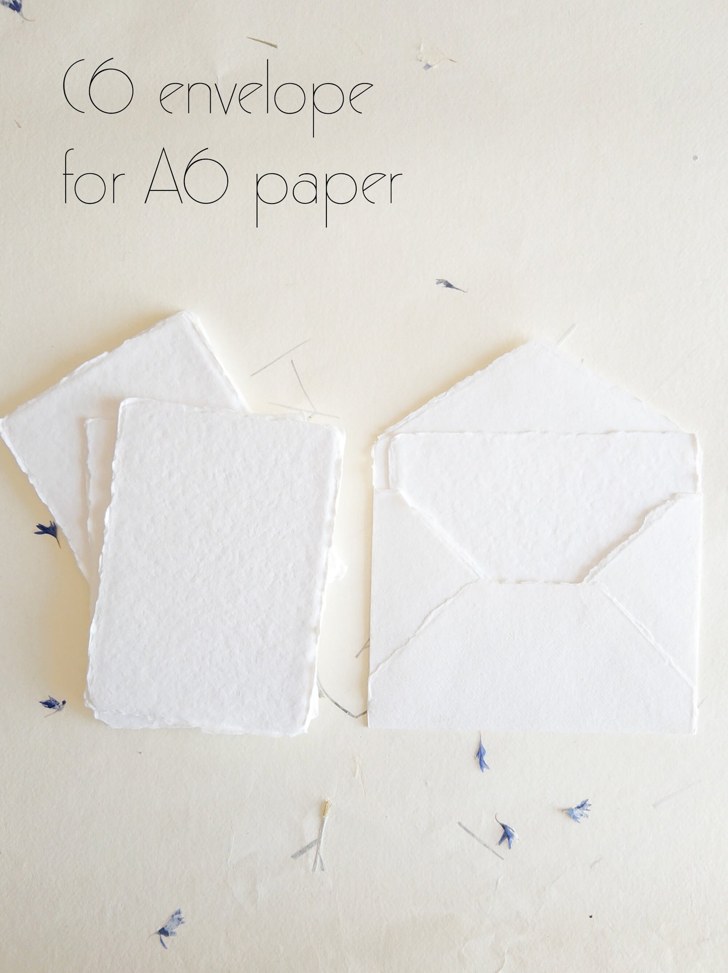 Pack of 10 Assorted sizes WHITE DECKLE EDGE Paper, multiple sizes Handmade paper and envelope, Handmade Cotton Rag Envelopes, papier coton