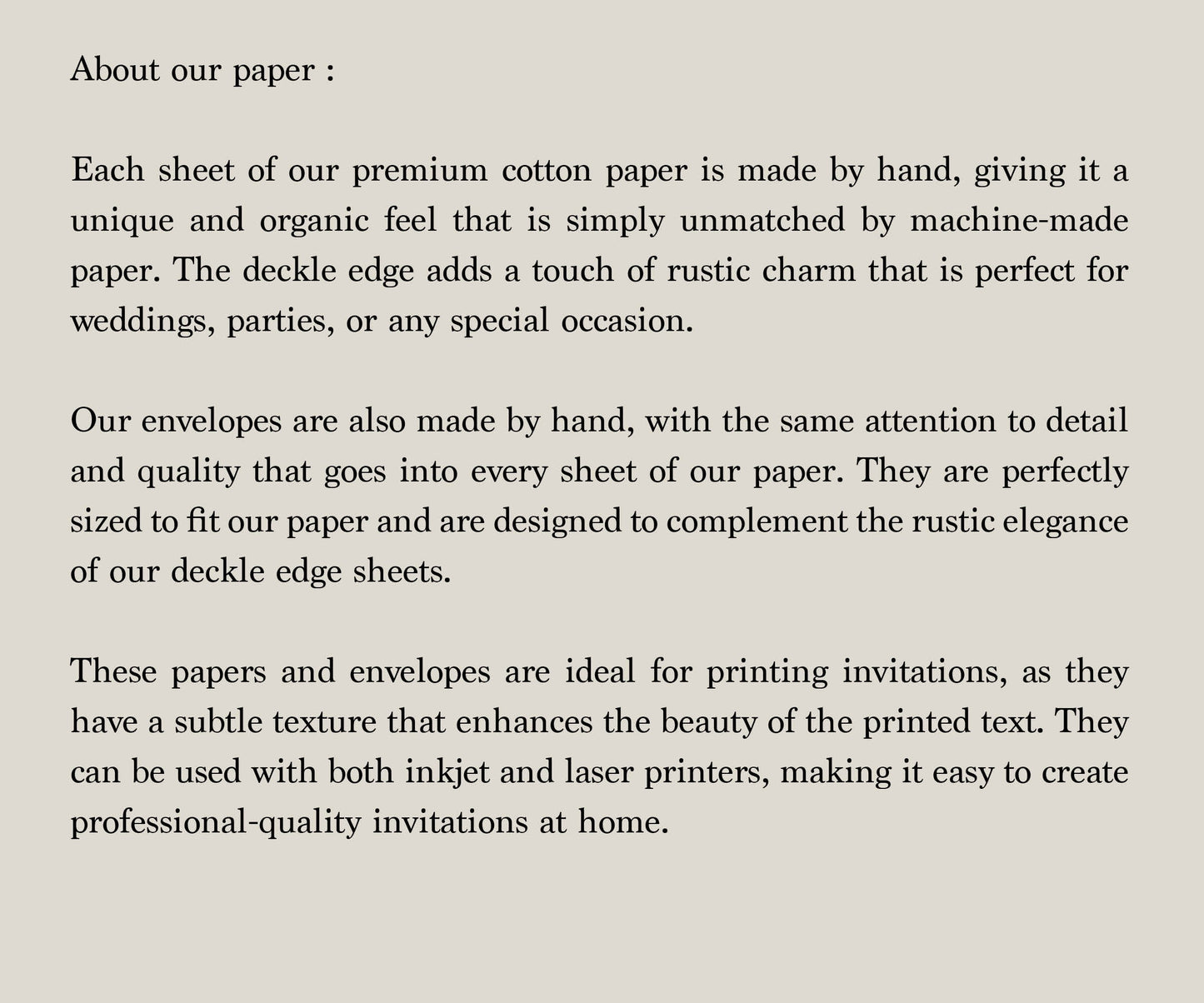 Black paper Pack of 10 Handmade Beige Cotton Rag Paper & Envelopes Deckle Edge, Stationery, Papier fait main Noir, Faire-Part, Papier Coton