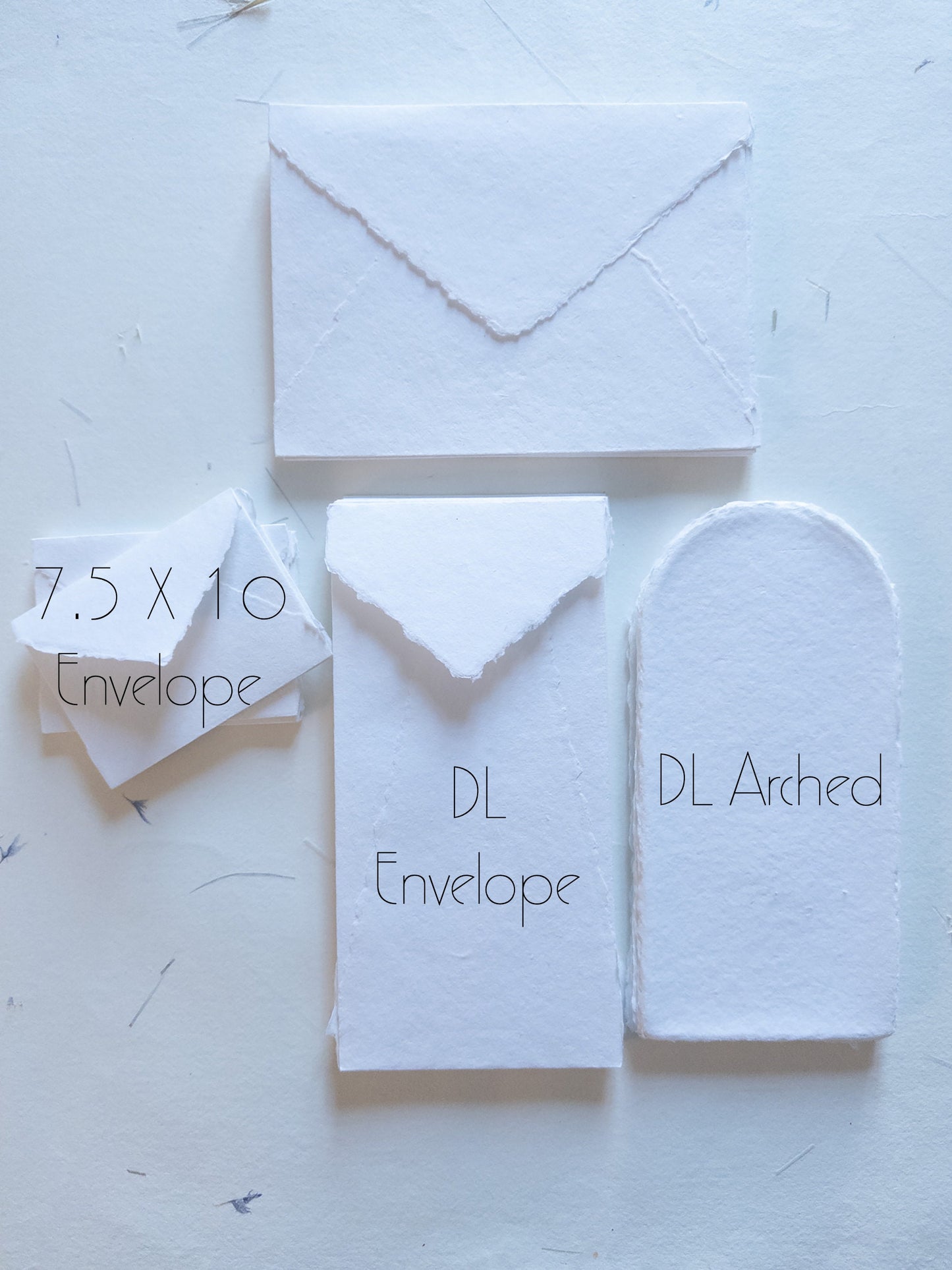 Pack of 10 Assorted sizes WHITE DECKLE EDGE Paper, multiple sizes Handmade paper and envelope, Handmade Cotton Rag Envelopes, papier coton