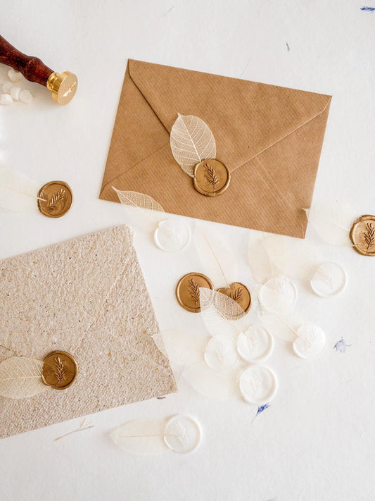 Self Adhesive wax seal with natural skeleton leaves, Gold Leaf Wax Seals, Invitation Wax Seals, Wedding Wax Seal Stickers
