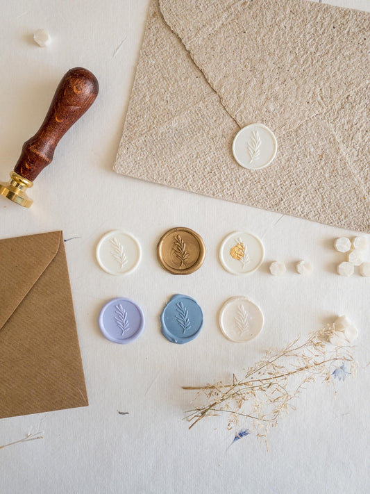 Sage leaf "" Self Adhesive wax seal , Gold Leaf Wax Seals, Invitation Wax Seals, Wedding Wax Seal Stickers