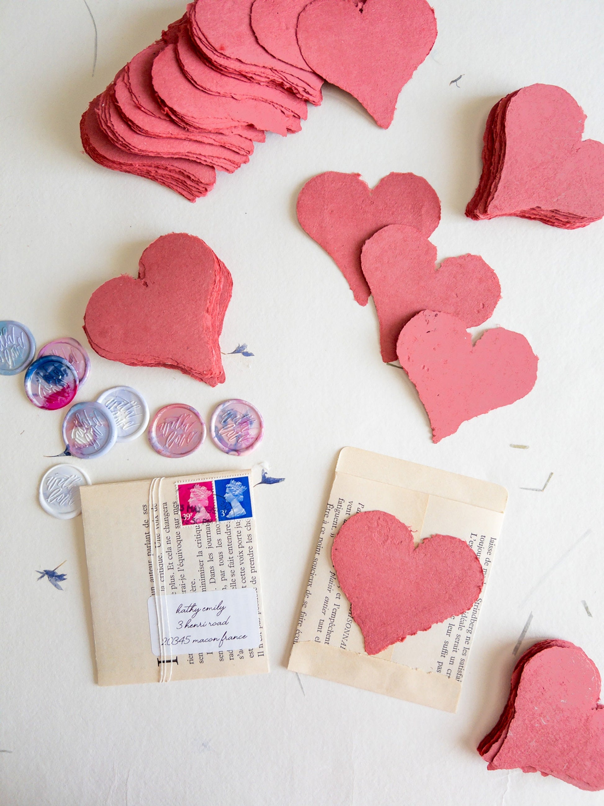 handmade deckle edge heart paper with Envelope
