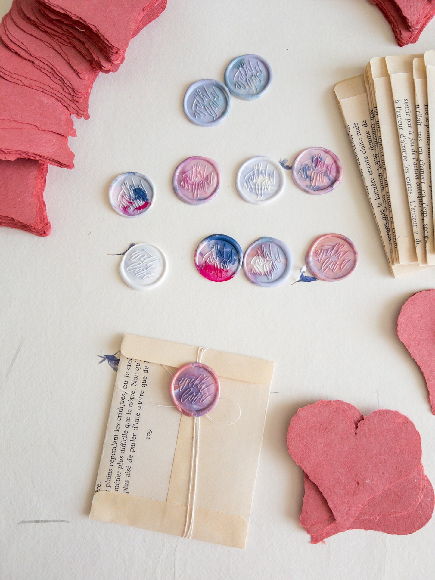 handmade deckle edge heart paper with Envelope