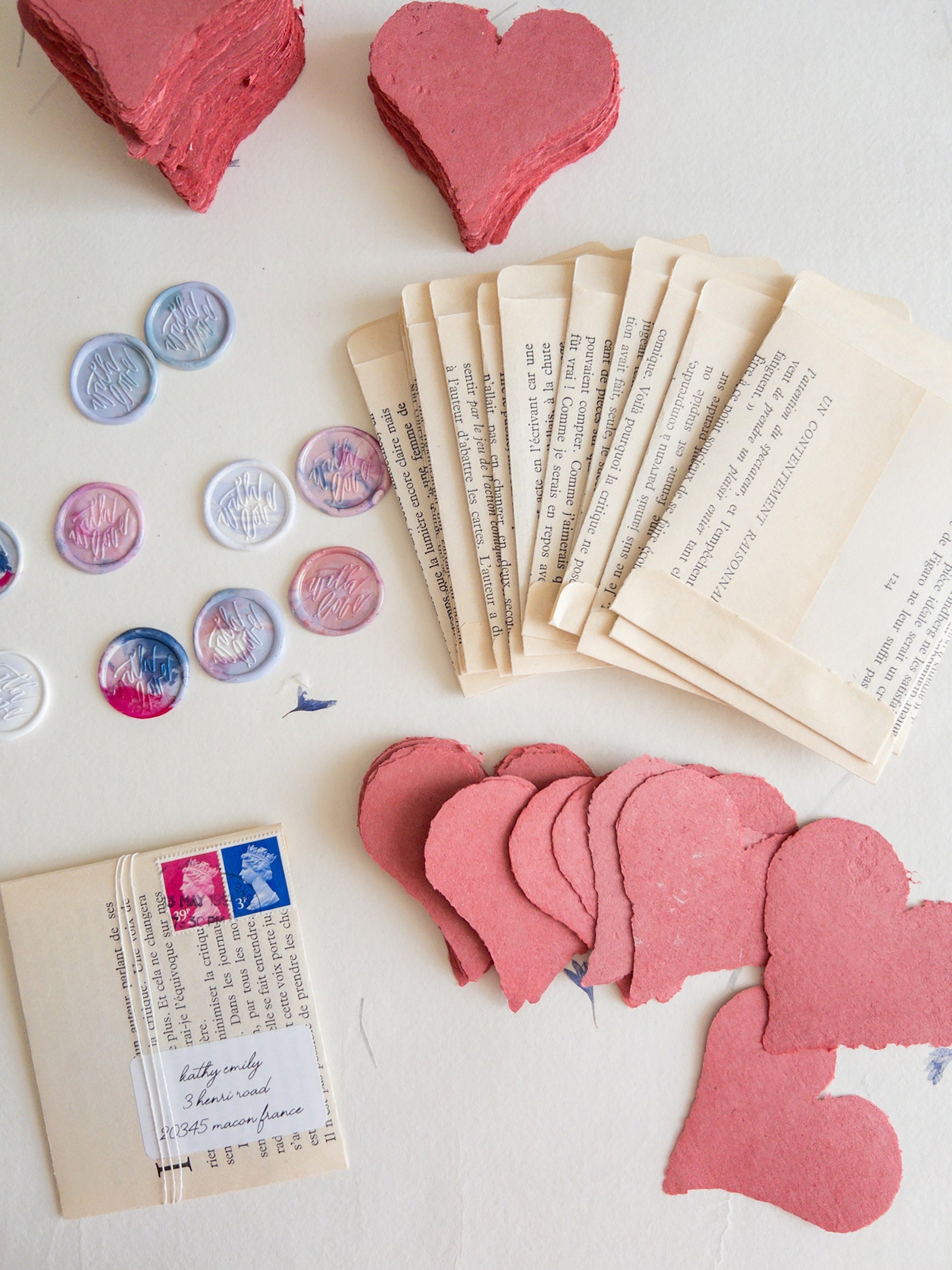handmade deckle edge heart paper with Envelope
