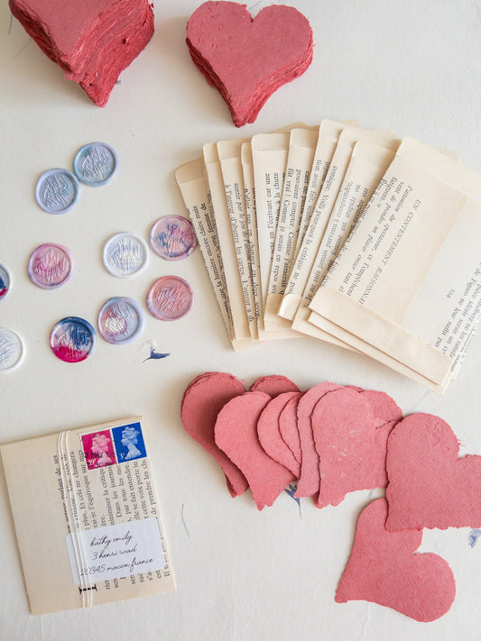 handmade deckle edge heart paper with Envelope