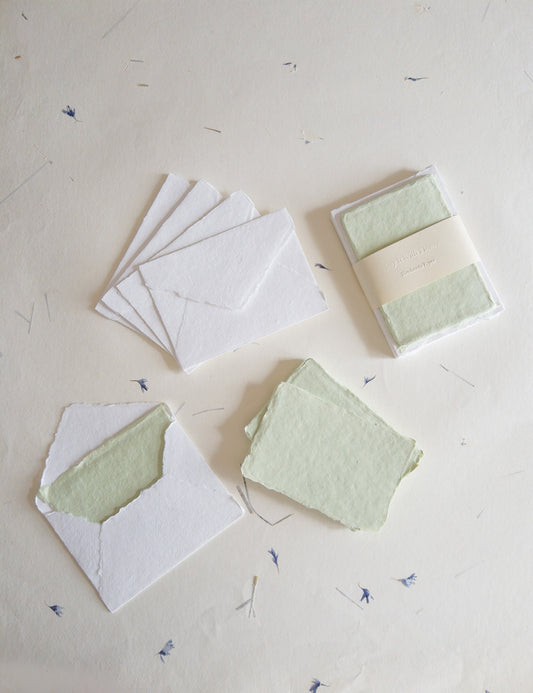 Vert Amande, Vintage green Handmade Deckle Edge Paper 4 Bar envelope, 4 BAR Deckle Edge Paper, invite Calligraphy Paper, Papier Fait Main,