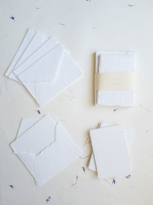 Soft White Handmade Deckle Edge Paper 4 Bar envelope, 4 BAR Deckle Edge Paper, invite Calligraphy Paper, Papier Fait Main,
