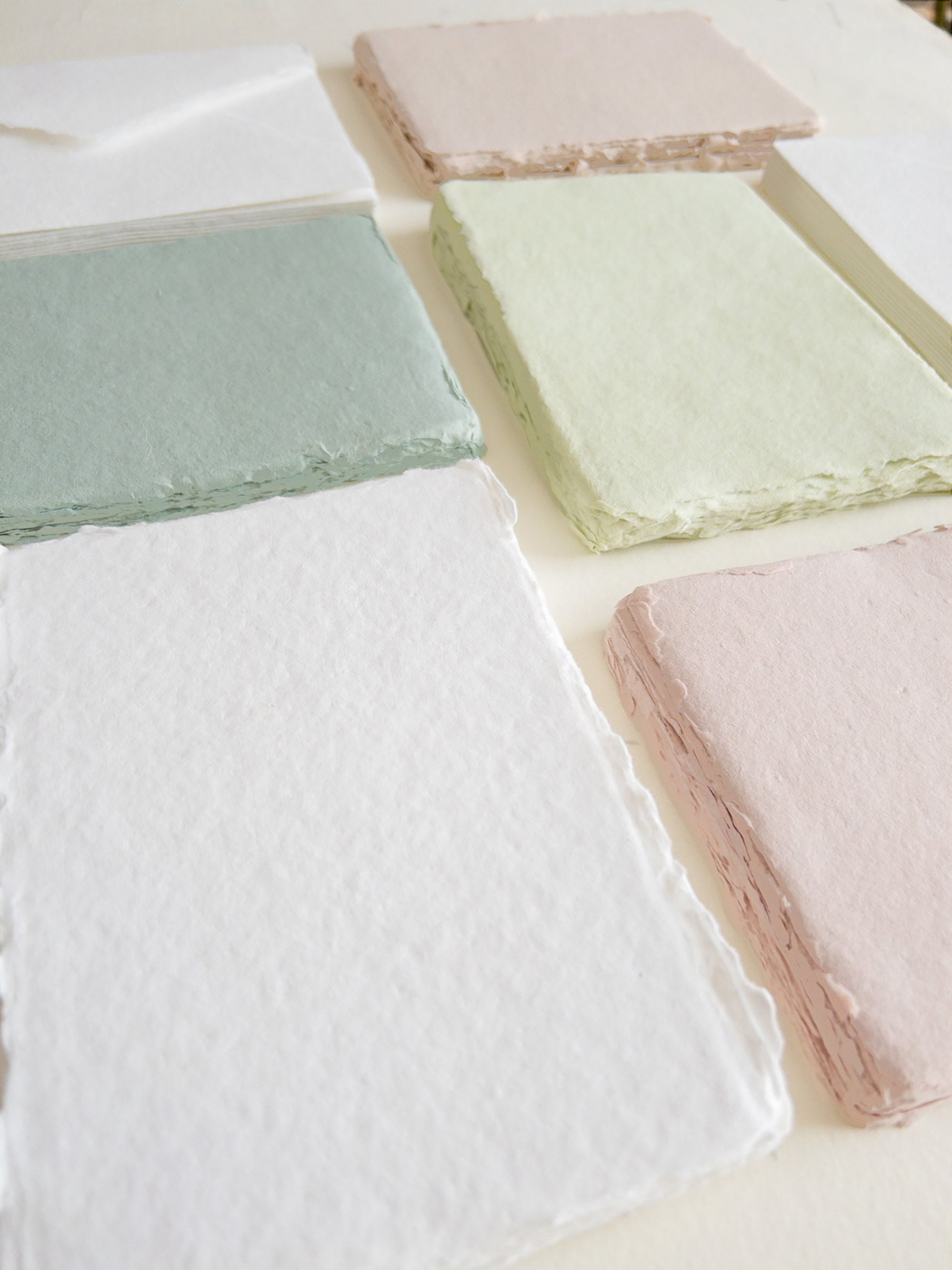 Set of 10 A6, multiple color Handmade Deckle Edge Paper and envelope, 4 BAR Paper, Handmade Cotton Rag Envelopes, papier coton