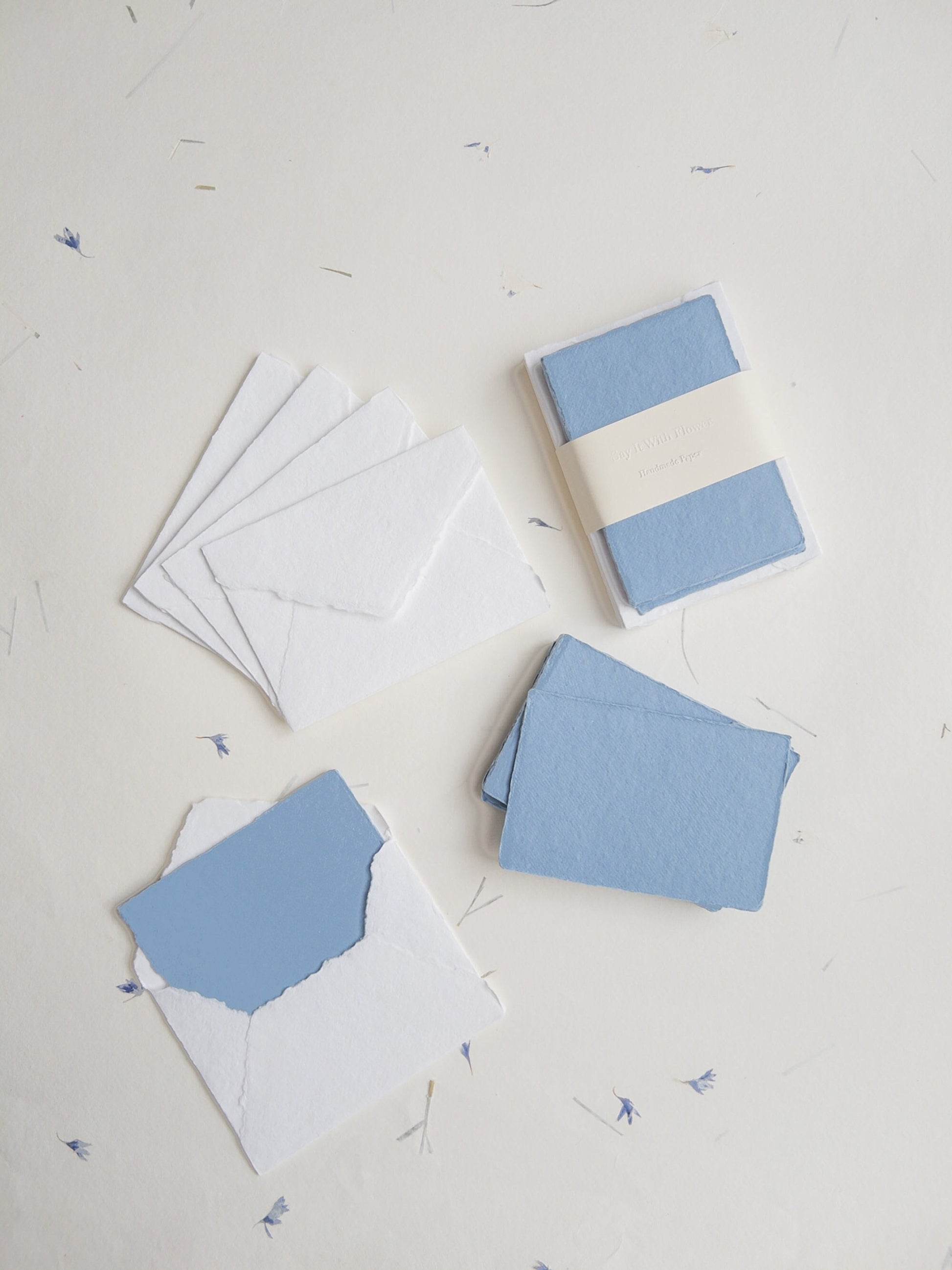 Dusty Blue Handmade Deckle Edge Cotton Paper 4 Bar envelope, 4 BAR Deckle Edge Paper, Invitation Calligraphy Paper, Papier Fait Main,