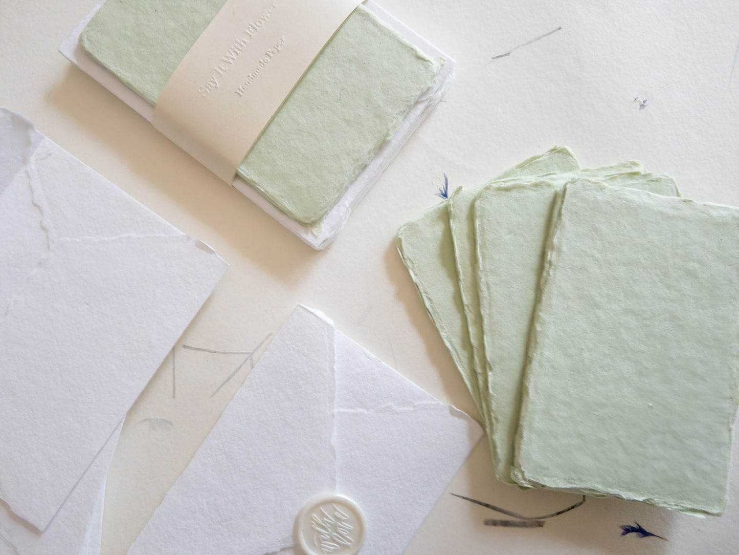 Vert Amande, Vintage green Handmade Deckle Edge Paper 4 Bar envelope, 4 BAR Deckle Edge Paper, invite Calligraphy Paper, Papier Fait Main,
