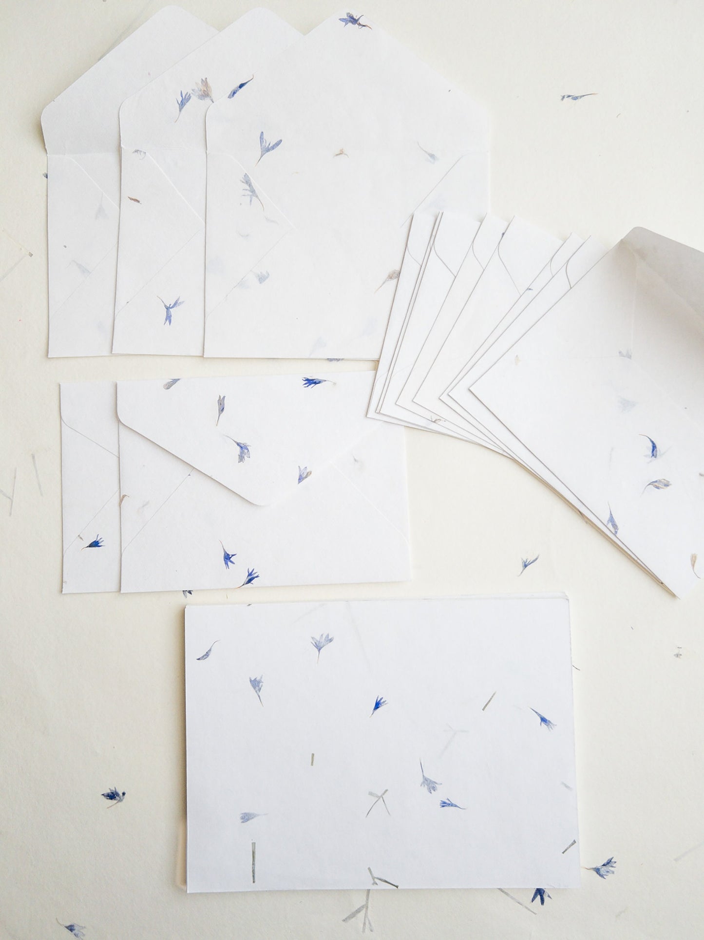 SET OF FIVE Handmade Paper with Envelop, Corn Flower, real pressed flower A5 & A6 paper, Papier le bleuet, inkjet paper, Papier Fait Main