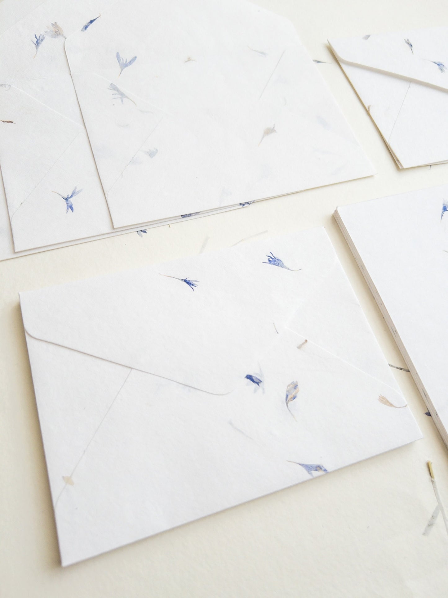 SET OF FIVE Handmade Paper with Envelop, Corn Flower, real pressed flower A5 & A6 paper, Papier le bleuet, inkjet paper, Papier Fait Main