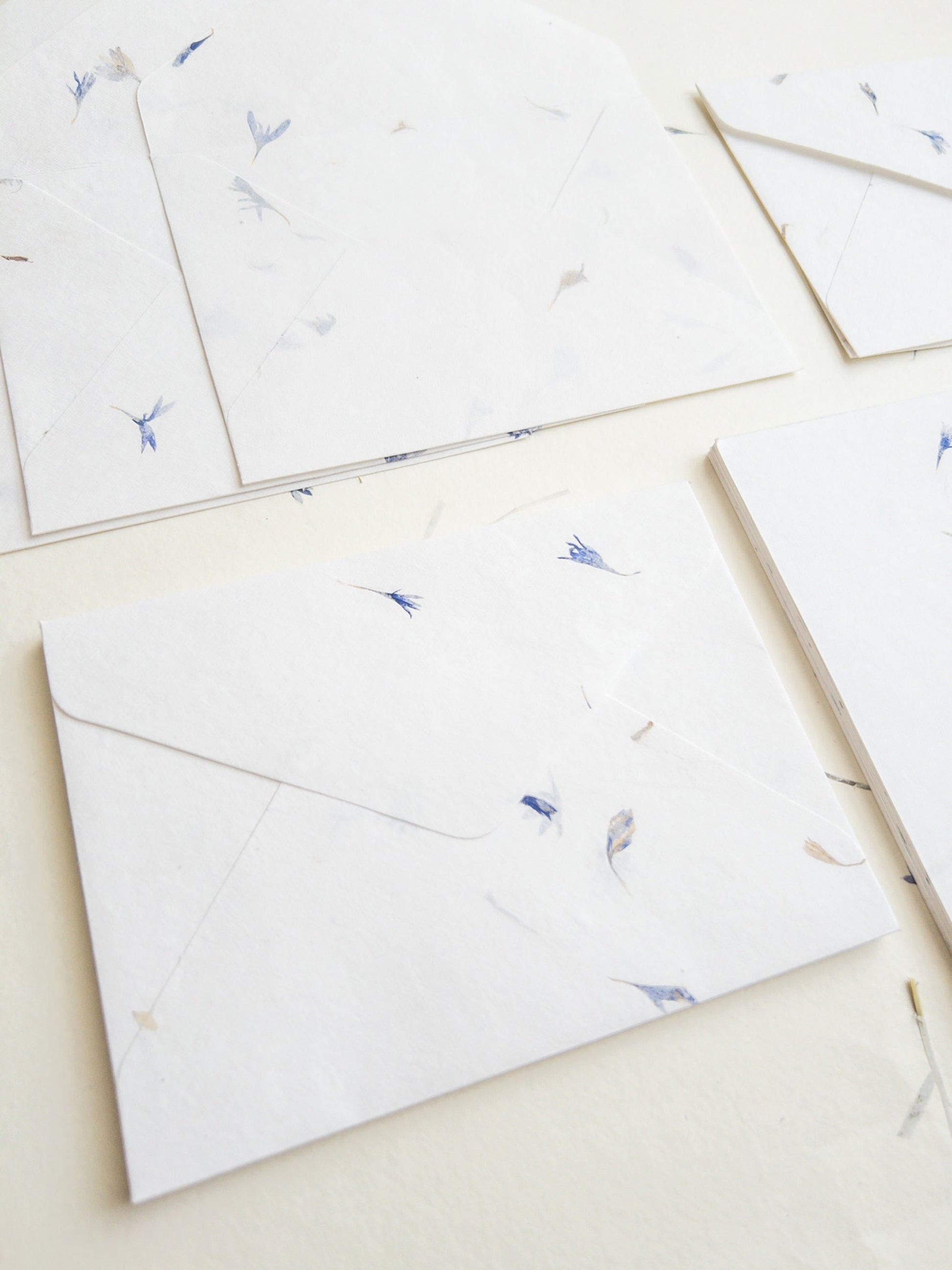 SET OF FIVE Handmade Paper with Envelop, Corn Flower, real pressed flower A5 & A6 paper, Papier le bleuet, inkjet paper, Papier Fait Main