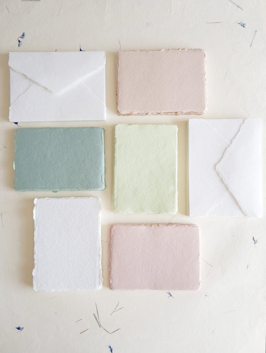 Set of 10 A6, multiple color Handmade Deckle Edge Paper and envelope, 4 BAR Paper, Handmade Cotton Rag Envelopes, papier coton