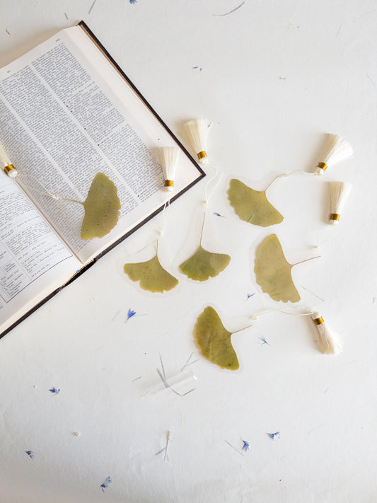 Pressed flower bookmark Ginkgo leaves with silk Tassel , transparent bookmark, handmade bookmark, dried flower, feuille Ginkgo, marque page