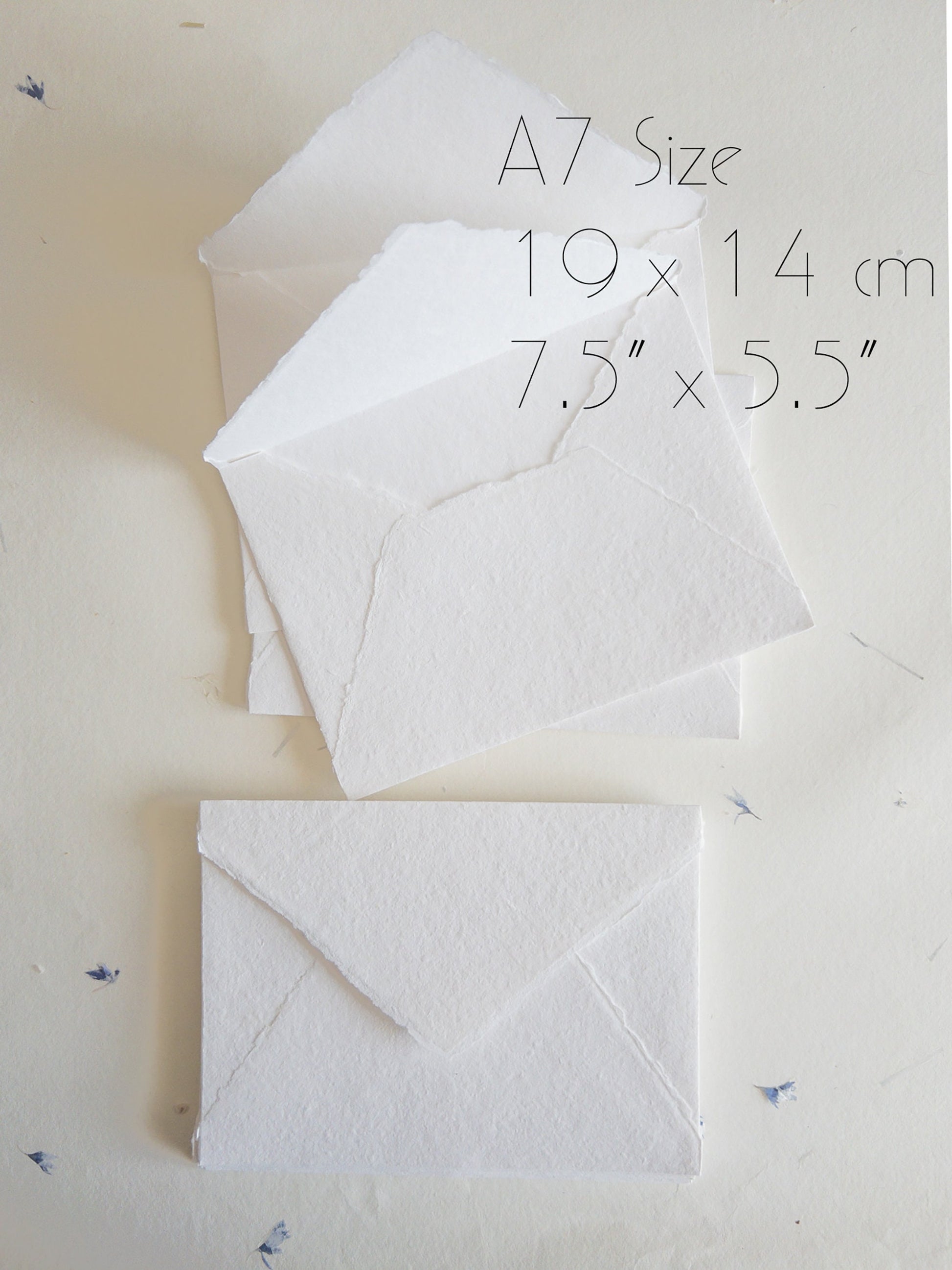 Pack of 100 Assorted sizes WHITE DECKLE EDGE Paper, multiple sizes Handmade paper and envelope, Handmade Cotton Rag Envelopes, papier coton
