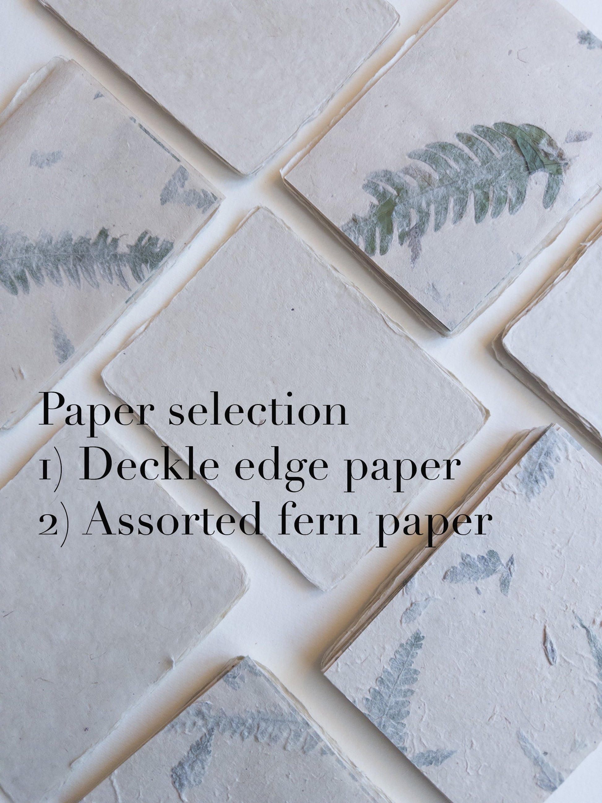 Fern paper SET OF FIVE Handmade paper with Envelop, real pressed Fern 5x7 paper, A6 paper, Invitation Paper, inkjet paper, Papier Fait Main