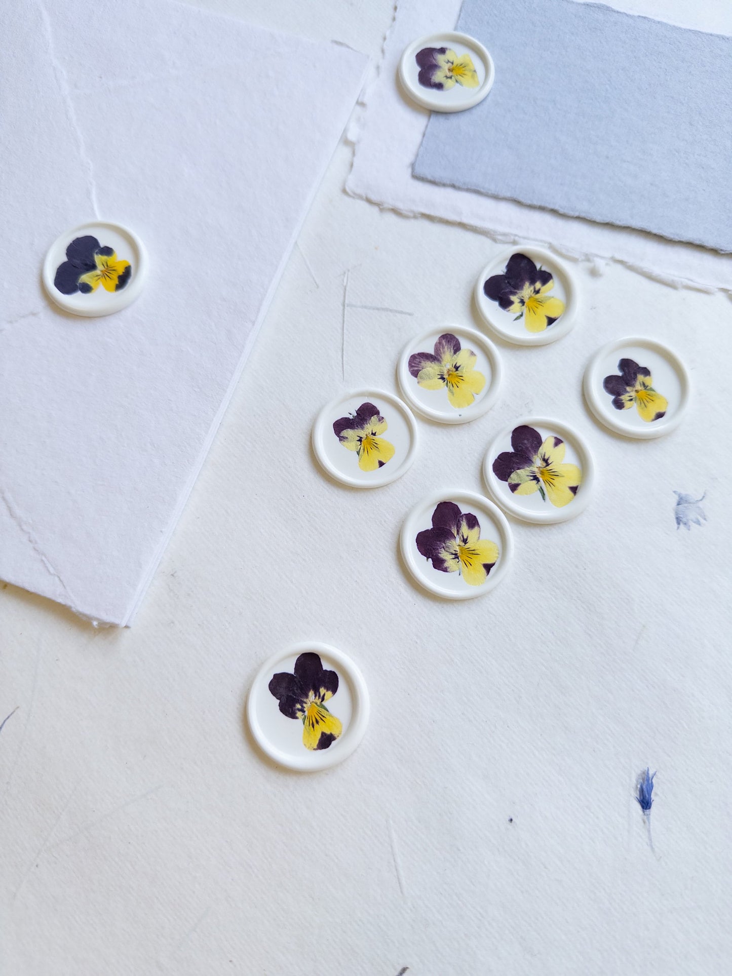 Pansy Pressed flower Seals, Self Adhesive Wax Seals, wedding DIY, flower Wax Seals, pensée fleur Wax Seals, Wedding Wax Seal Stickers
