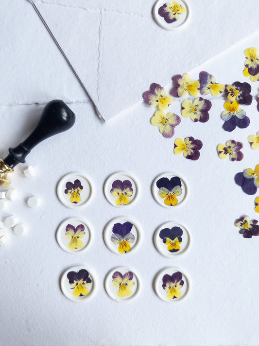 Pansy Pressed flower Seals, Self Adhesive Wax Seals, wedding DIY, flower Wax Seals, pensée fleur Wax Seals, Wedding Wax Seal Stickers