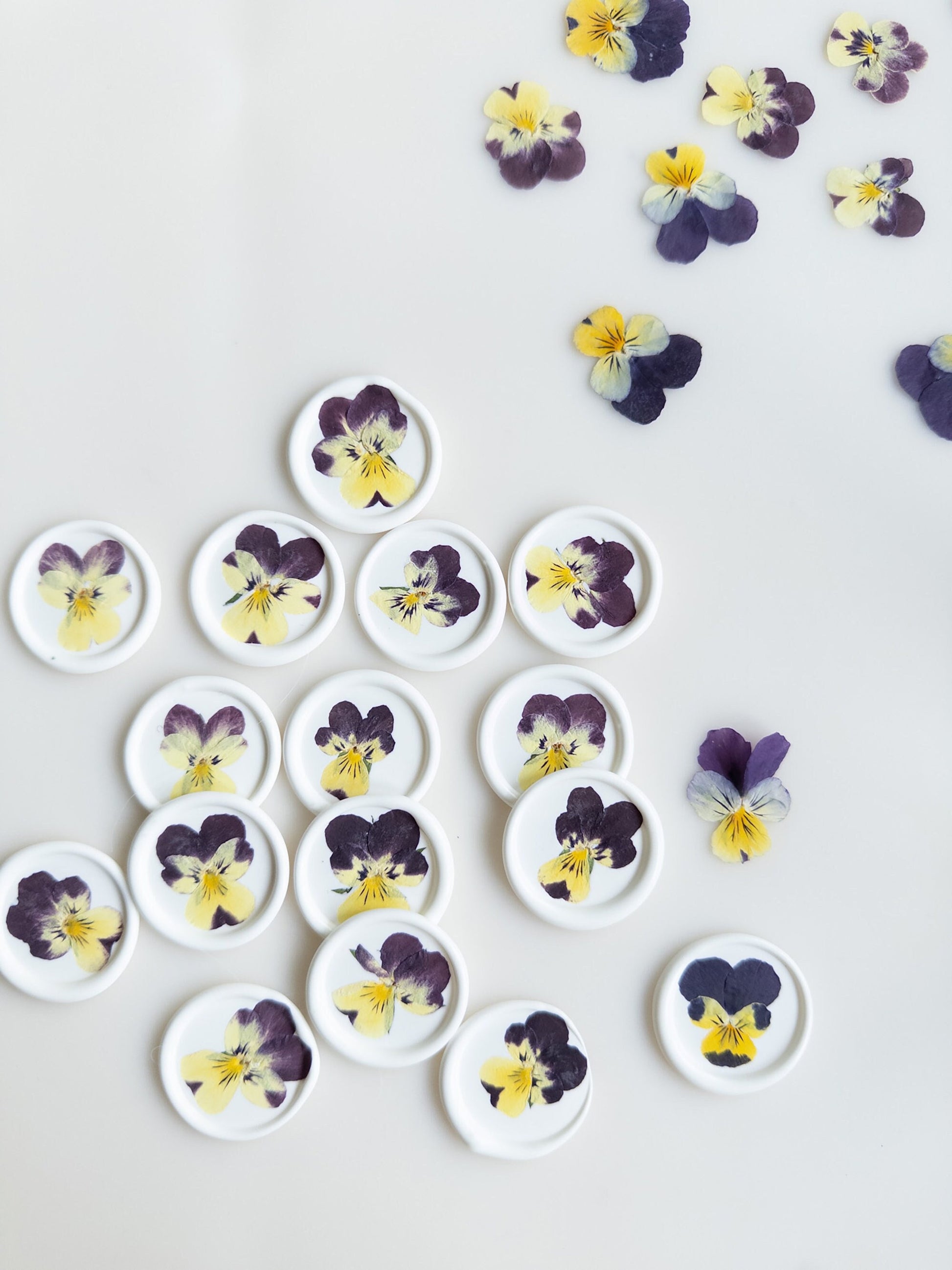 Pansy Pressed flower Seals, Self Adhesive Wax Seals, wedding DIY, flower Wax Seals, pensée fleur Wax Seals, Wedding Wax Seal Stickers