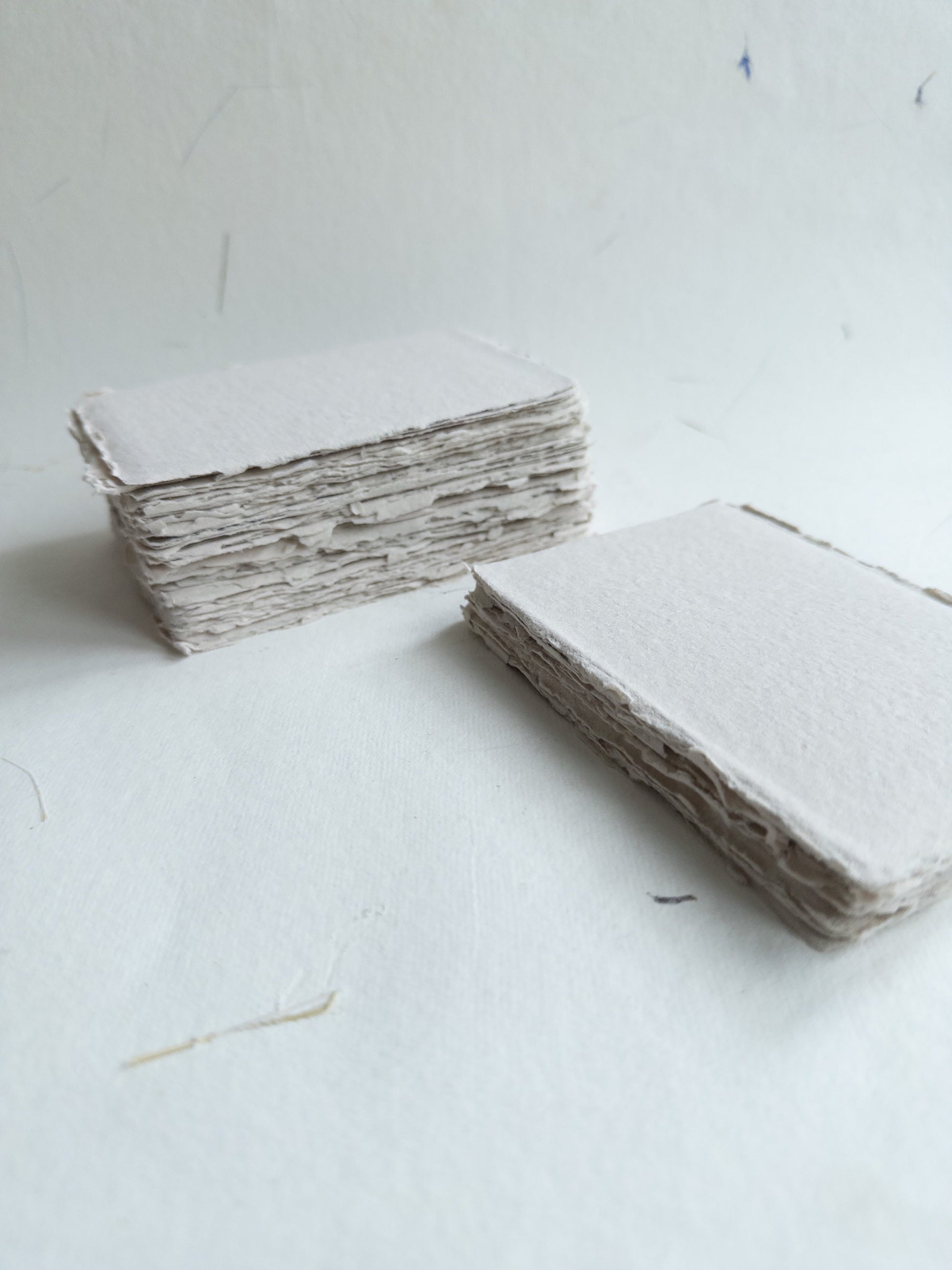 Soft White, blush, dusty blue, beige Handmade Deckle Edge Paper 2.5" X 3.5" place card Deckle Edge Paper, invite Paper, Handmade Paper,