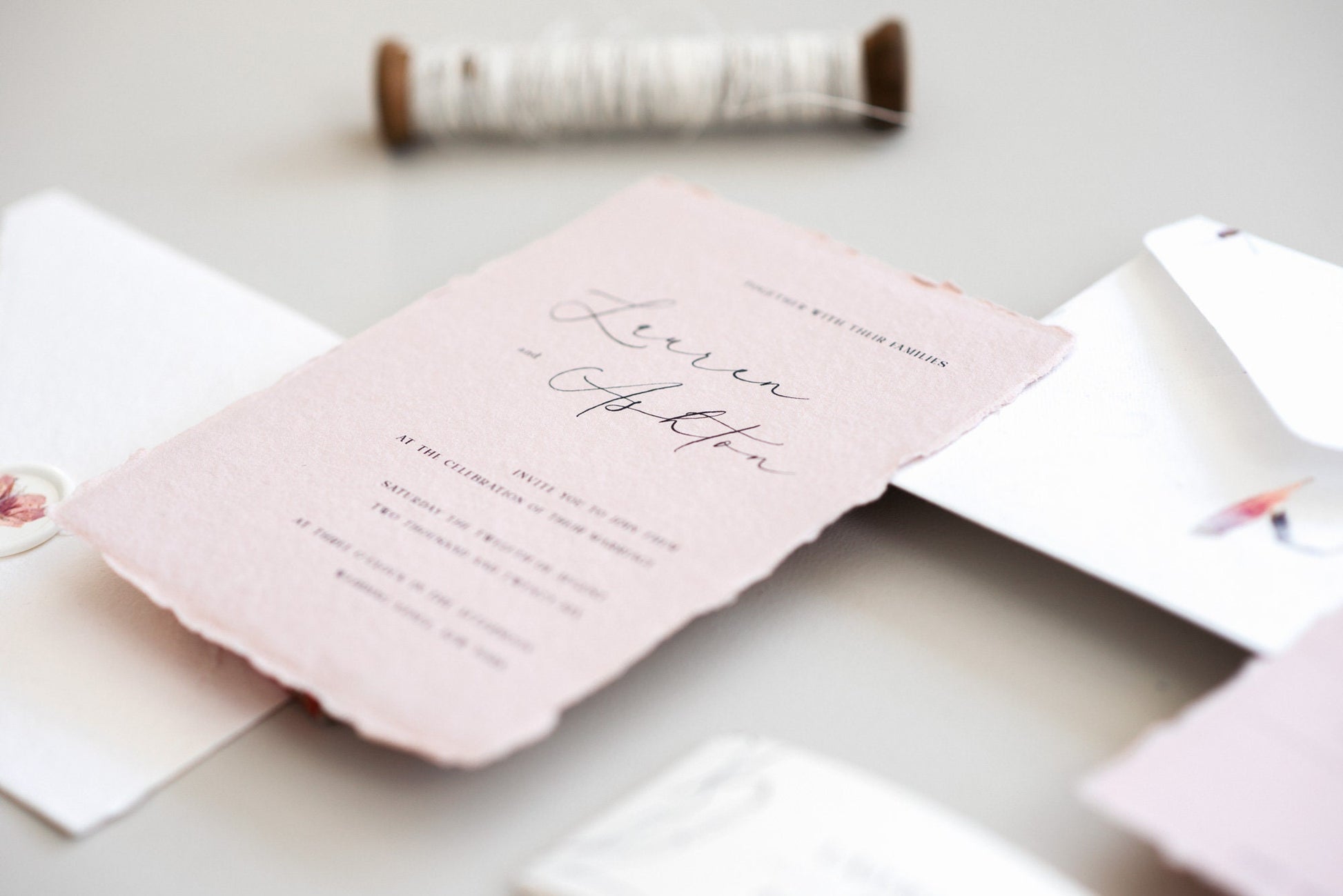 Invitation set paper A6, 5X7 inch multiple color Handmade Deckle Edge Paper and envelope print at home, wedding invitation, papier cotton