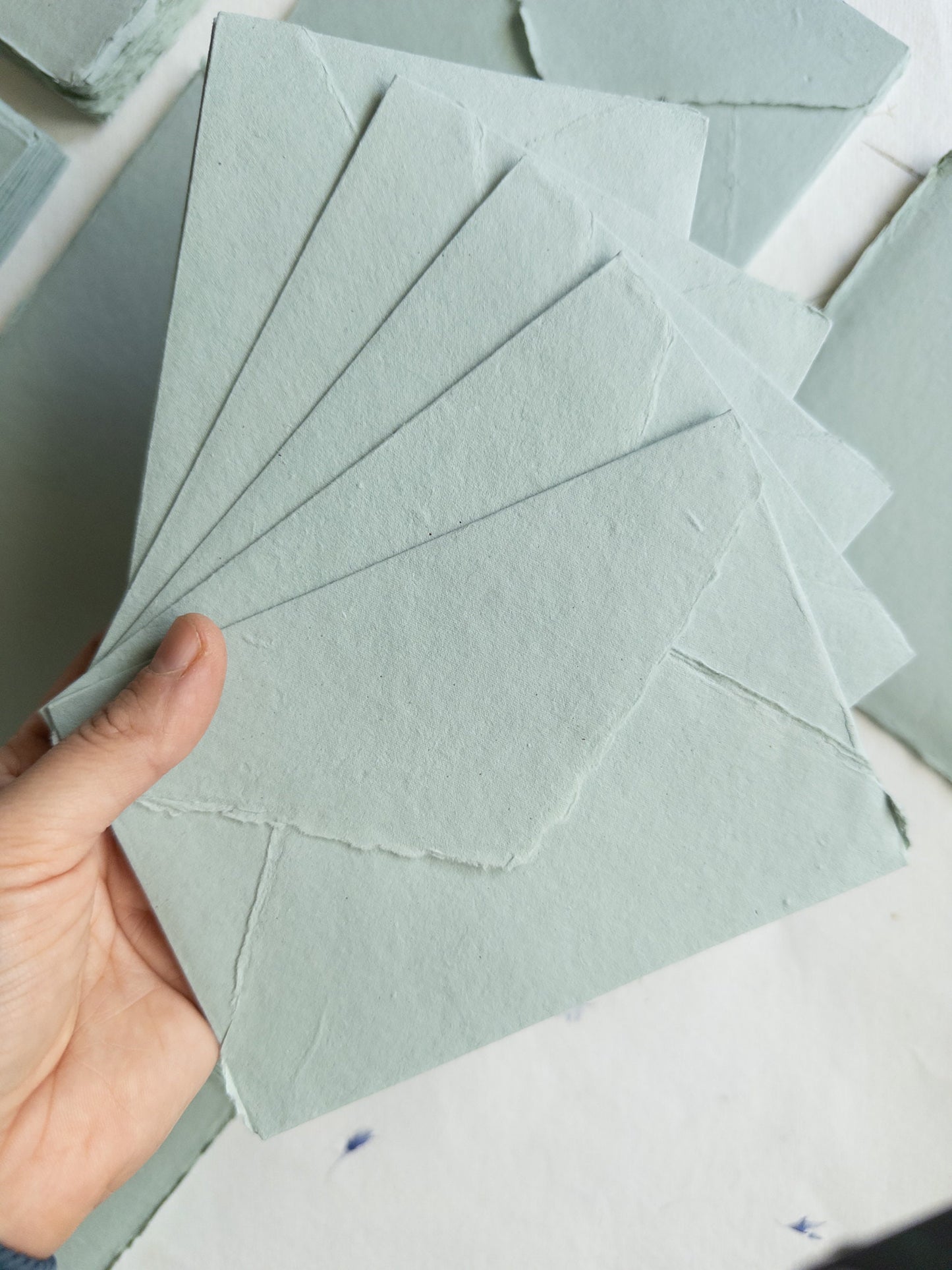 Pack of 10 Assorted sizes Succulent DECKLE EDGE Paper, Sage green Handmade envelope, Handmade Cotton Rag Envelopes, papier coton