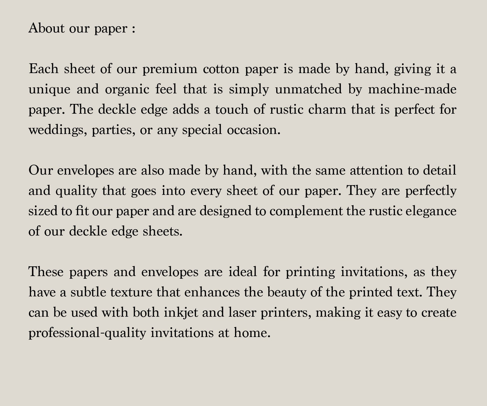 Black paper Pack of 10 Handmade Beige Cotton Rag Paper & Envelopes Deckle Edge, Stationery, Papier fait main Noir, Faire-Part, Papier Coton