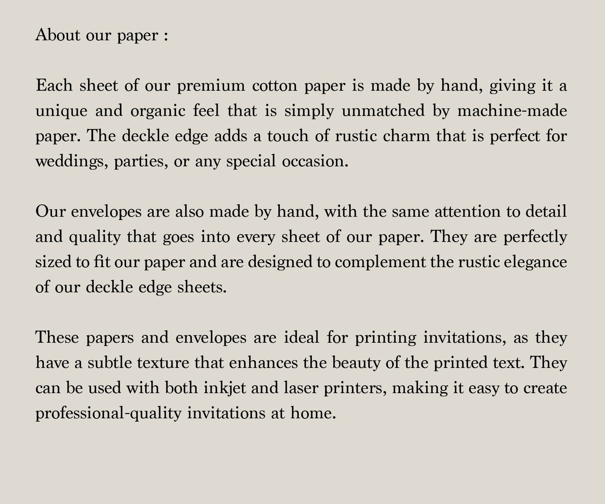 Beige paper Pack of 10 Handmade Beige Cotton Rag Paper & Envelopes – Deckle Edge, Beige Stationery, Assorted Sizes, Faire-Part, Papier Coton