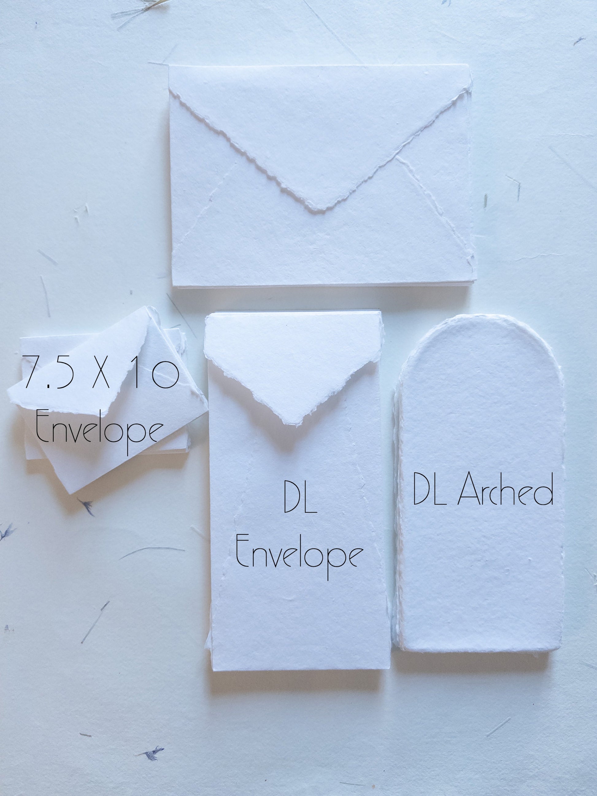Pack of 10 Assorted sizes WHITE DECKLE EDGE Paper, multiple sizes Handmade paper and envelope, Handmade Cotton Rag Envelopes, papier coton