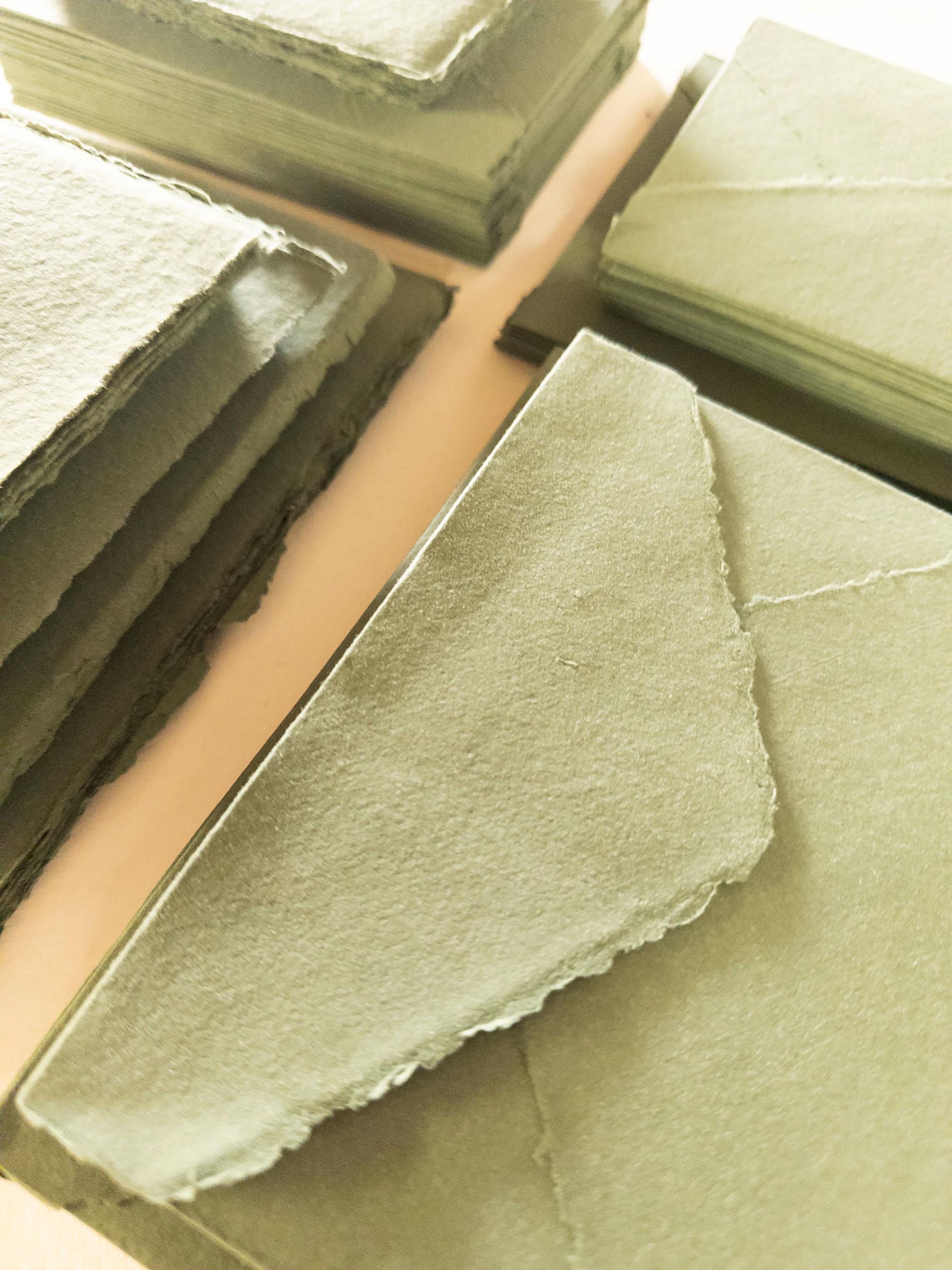 Handmade Cotton Rag Envelopes in Olive Green - Perfect for wedding invitations and special occasions