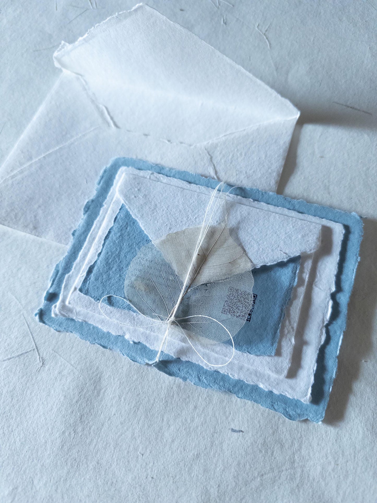 Invitation set , 5x7 inch paper, dusty blue multiple color Handmade Deckle Edge Paper and envelope, Handmade Cotton Envelopes, papier coton