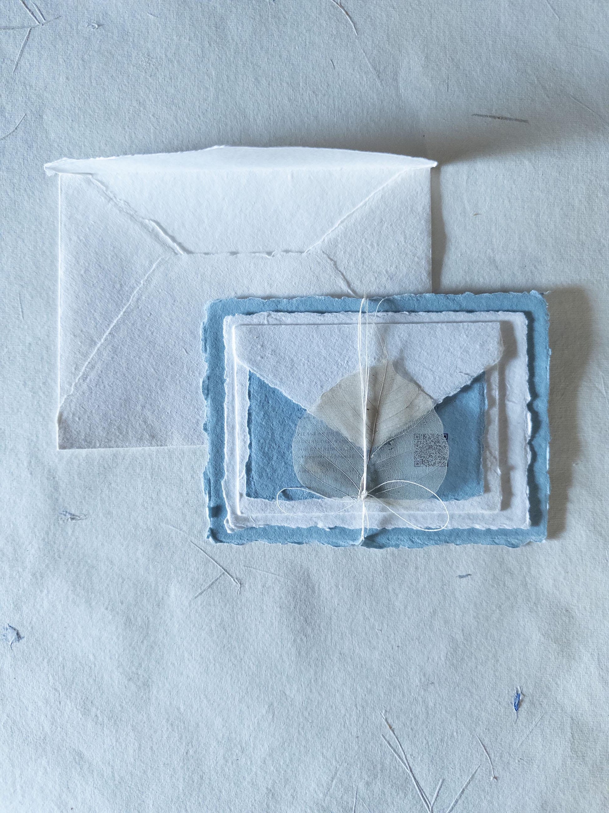 Invitation set , 5x7 inch paper, dusty blue multiple color Handmade Deckle Edge Paper and envelope, Handmade Cotton Envelopes, papier coton