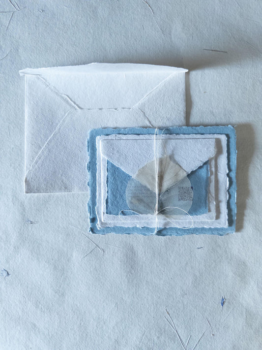 Invitation set , 5x7 inch paper, dusty blue multiple color Handmade Deckle Edge Paper and envelope, Handmade Cotton Envelopes, papier coton