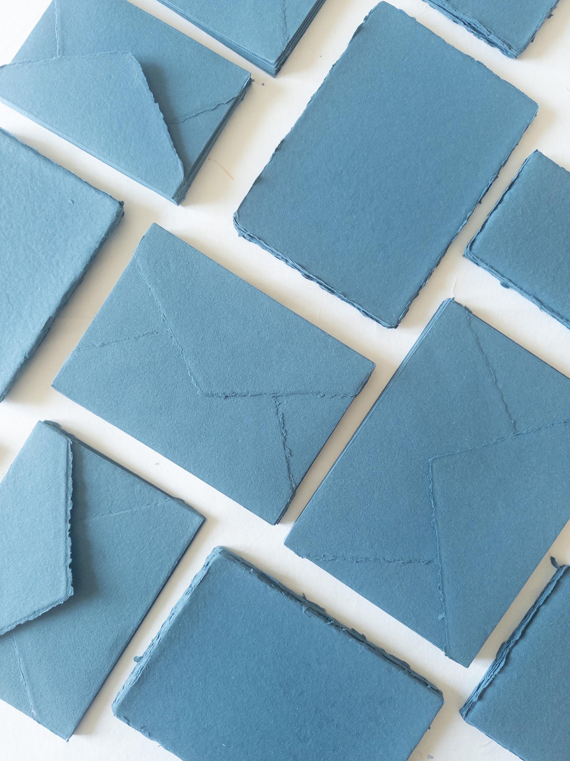 Teal paper Pack of 10 Handmade Beige Cotton Rag Paper & Envelopes – Deckle Edge, Teal Stationery,papier sarcelle, Faire-Part, Papier Coton