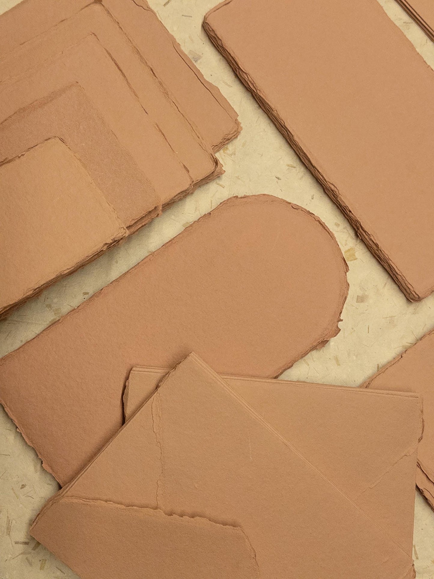 Clay paper, terra cotta, Pack of 10 Handmade Cotton Rag Paper & Envelopes Deckle Edge, Stationery, Assorted Sizes, Faire-Part, Papier Coton