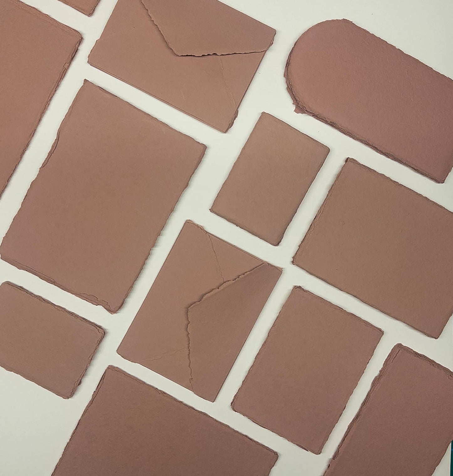 Terra cotta Paper, Clay, Pack of 10 Handmade Cotton Rag Paper & Envelopes Deckle Edge, Stationery, Assorted Sizes, Faire-Part, Papier Coton