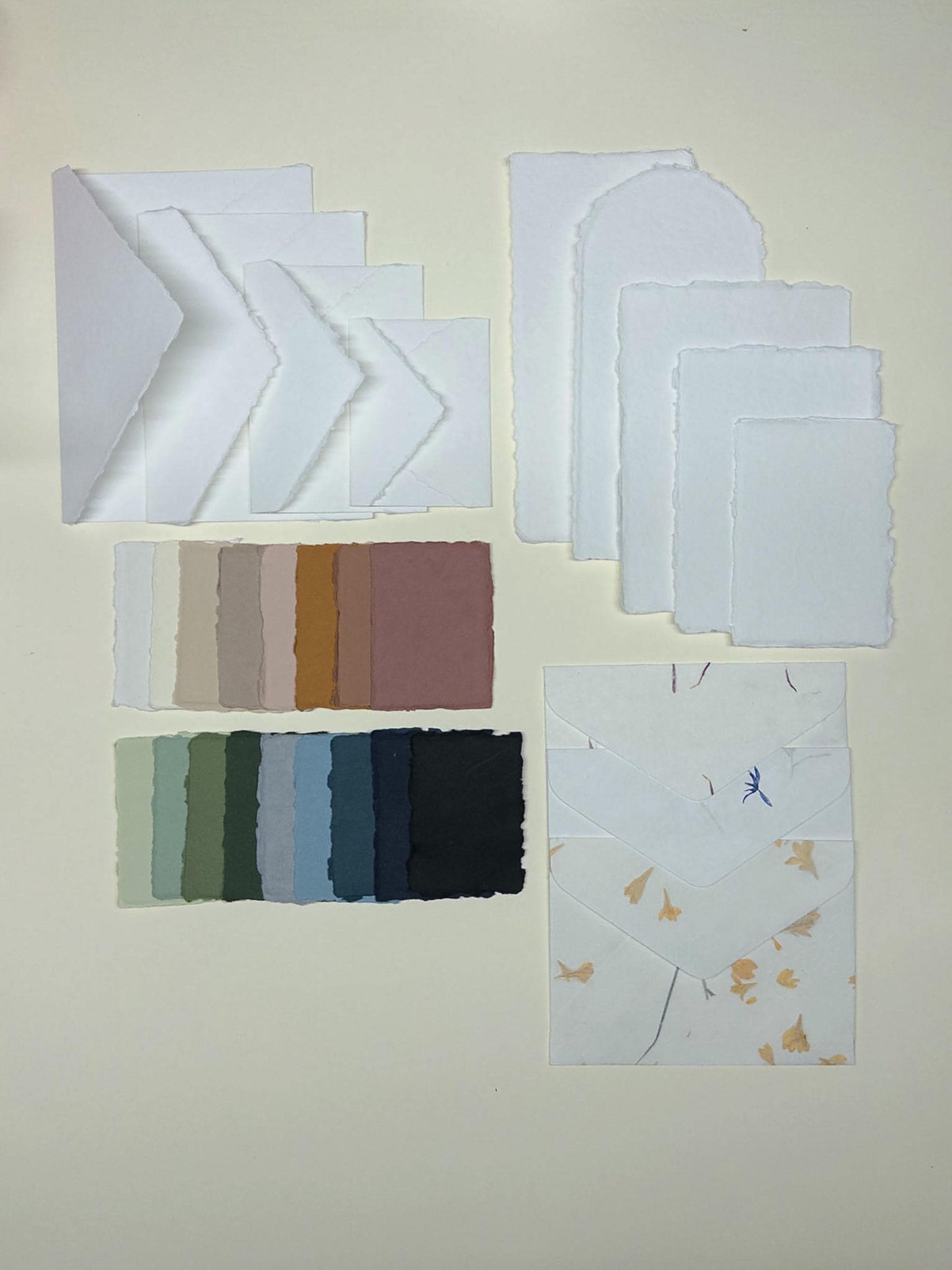 Complete sample pack, Handmade Paper Sample Pack | 17 Color Swatches | Deckle Edge Paper | Envelope & Paper Size Samples | Invitation Paper