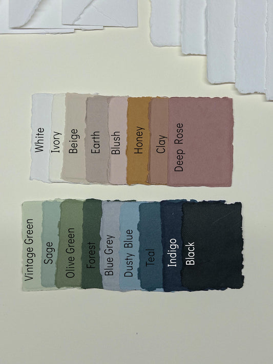 Complete sample pack, Handmade Paper Sample Pack | 17 Color Swatches | Deckle Edge Paper | Envelope & Paper Size Samples | Invitation Paper