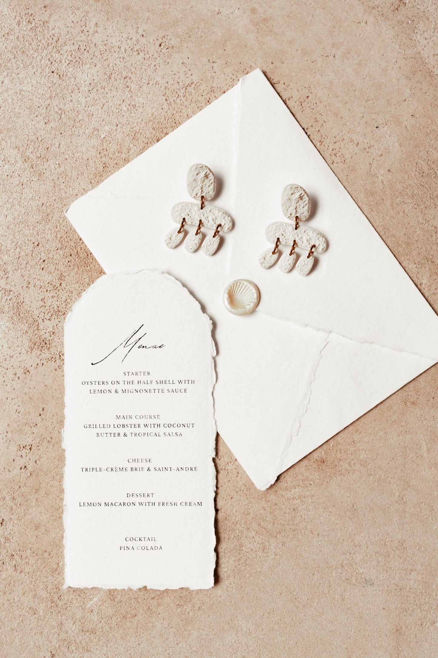 Sea Beach Theme Wedding Invitation Set A6 or 5x7 Handmade Deckle Edge Cotton Paper and Envelope Multiple Colors Print at Home Invitation Set