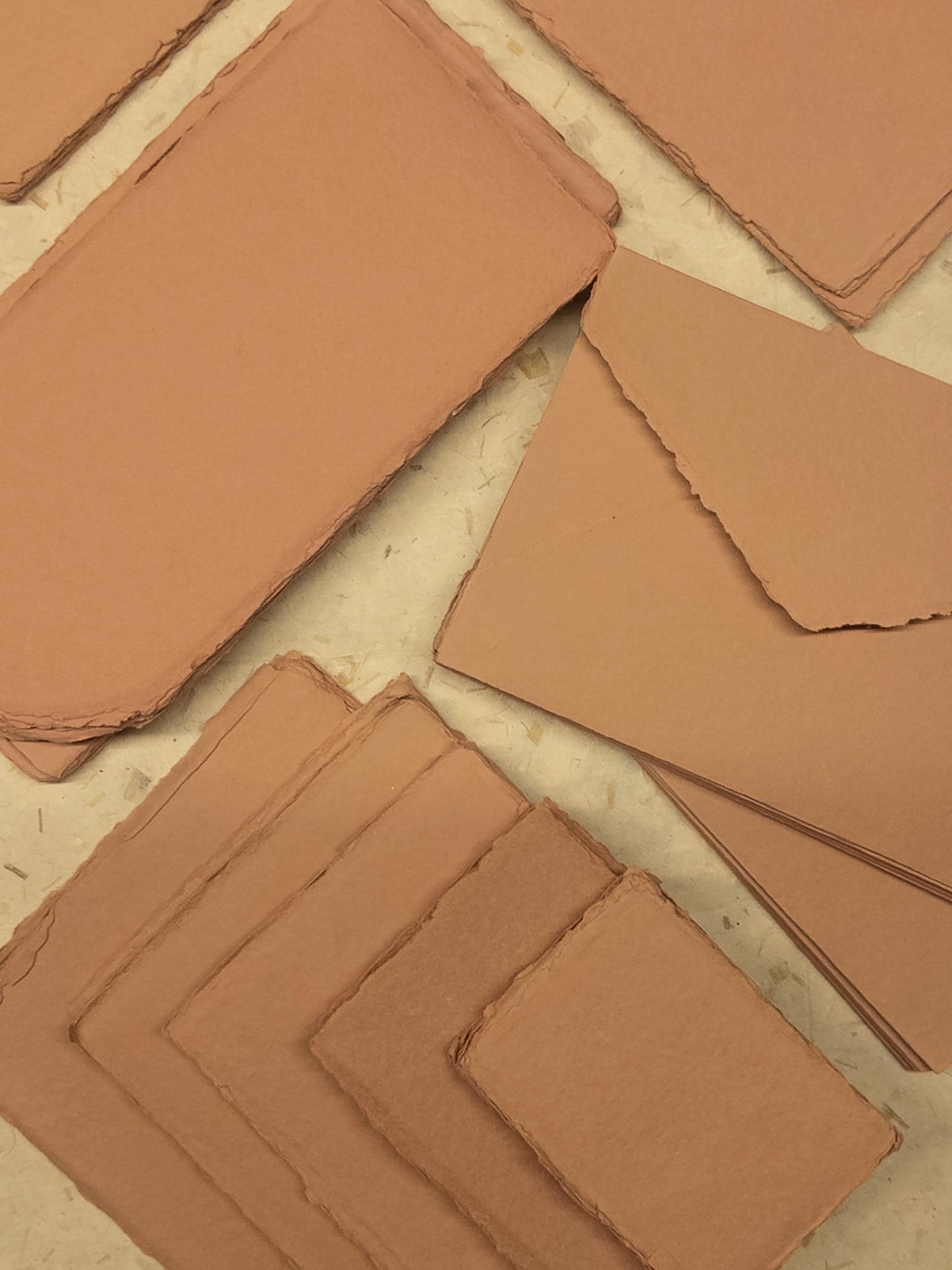 Terra cotta Paper, Clay, Pack of 10 Handmade Cotton Rag Paper & Envelopes Deckle Edge, Stationery, Assorted Sizes, Faire-Part, Papier Coton