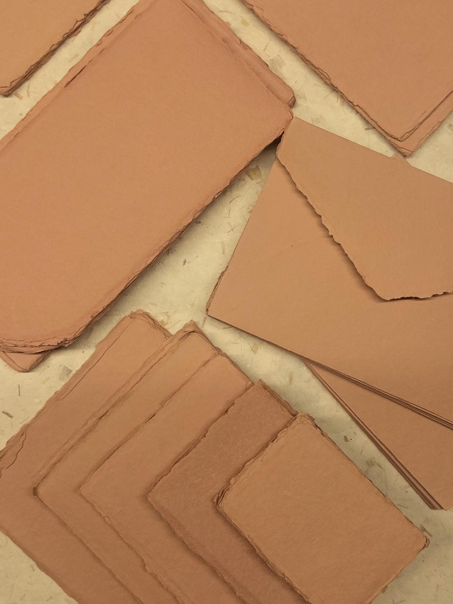 Clay paper, terra cotta, Pack of 10 Handmade Cotton Rag Paper & Envelopes Deckle Edge, Stationery, Assorted Sizes, Faire-Part, Papier Coton