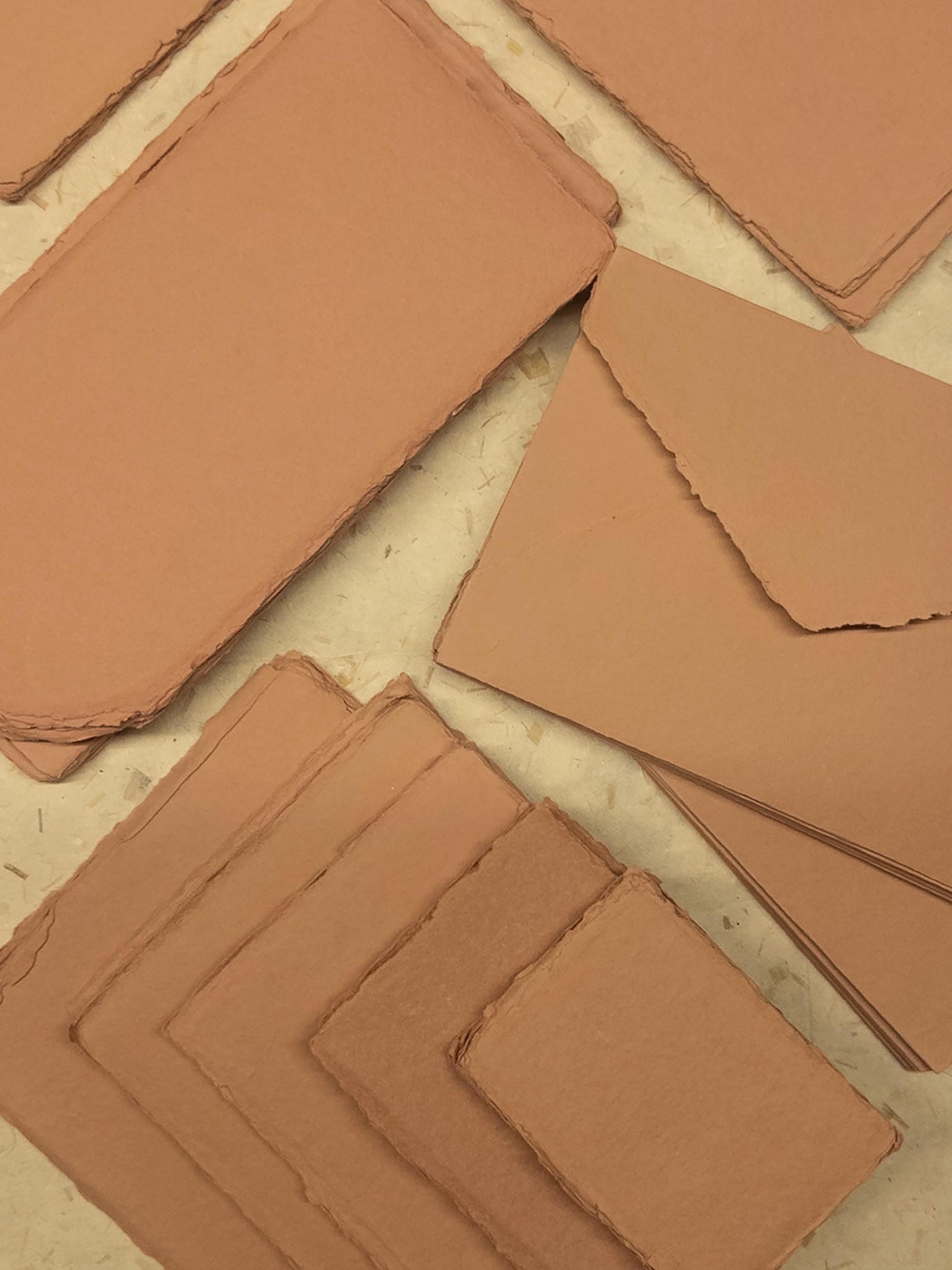 Clay paper, terra cotta, Pack of 10 Handmade Cotton Rag Paper & Envelopes Deckle Edge, Stationery, Assorted Sizes, Faire-Part, Papier Coton