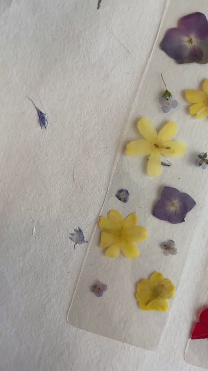 Transparent pressed flower bookmark, mixed flowers, handmade bookmark, gift, dried flower, fleur séchée , marque page laminated bookmark