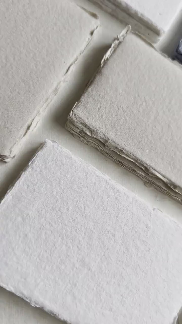 Soft White, blush, dusty blue, beige Handmade Deckle Edge Paper 2.5" X 3.5" place card Deckle Edge Paper, invite Paper, Handmade Paper,