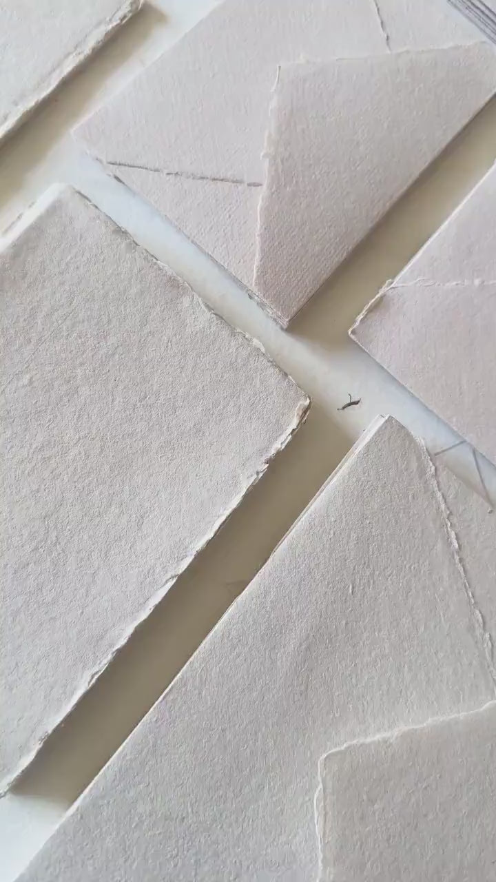 Beige paper Pack of 10 Handmade Beige Cotton Rag Paper & Envelopes – Deckle Edge, Beige Stationery, Assorted Sizes, Faire-Part, Papier Coton